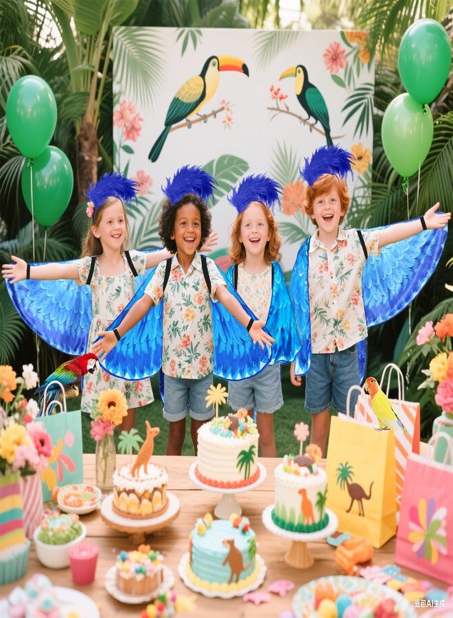 D.Q.Z Double-Sided Bird Wings Parrot Costume for Kids Dress Up Clothes Feather Headband, Toddlers Animal Role Play Halloween (Blue) - Image 3